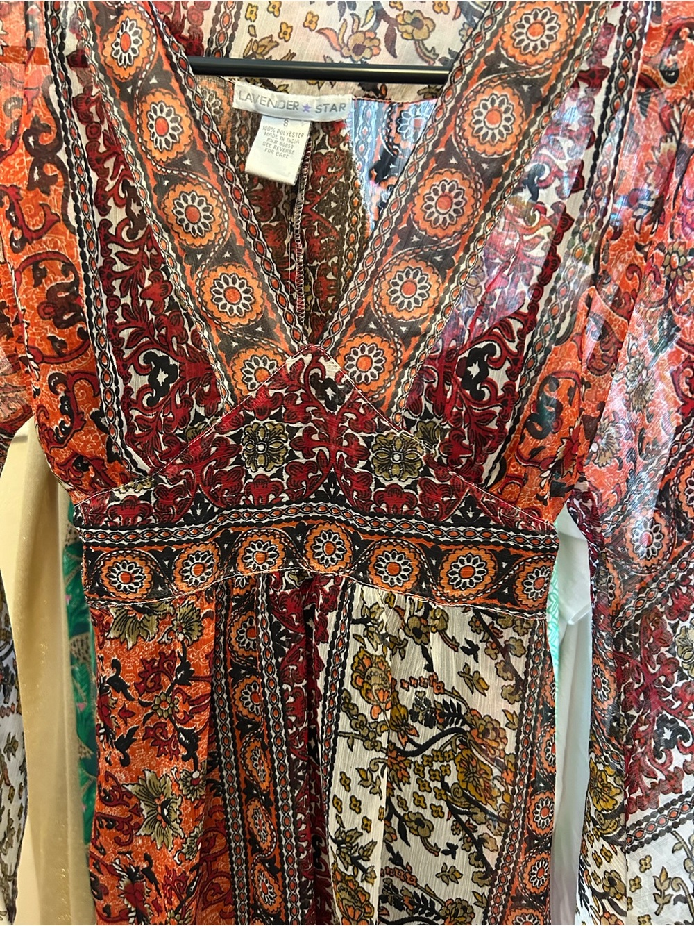 Women's Orange Multicolor Boho V-Neck Dress